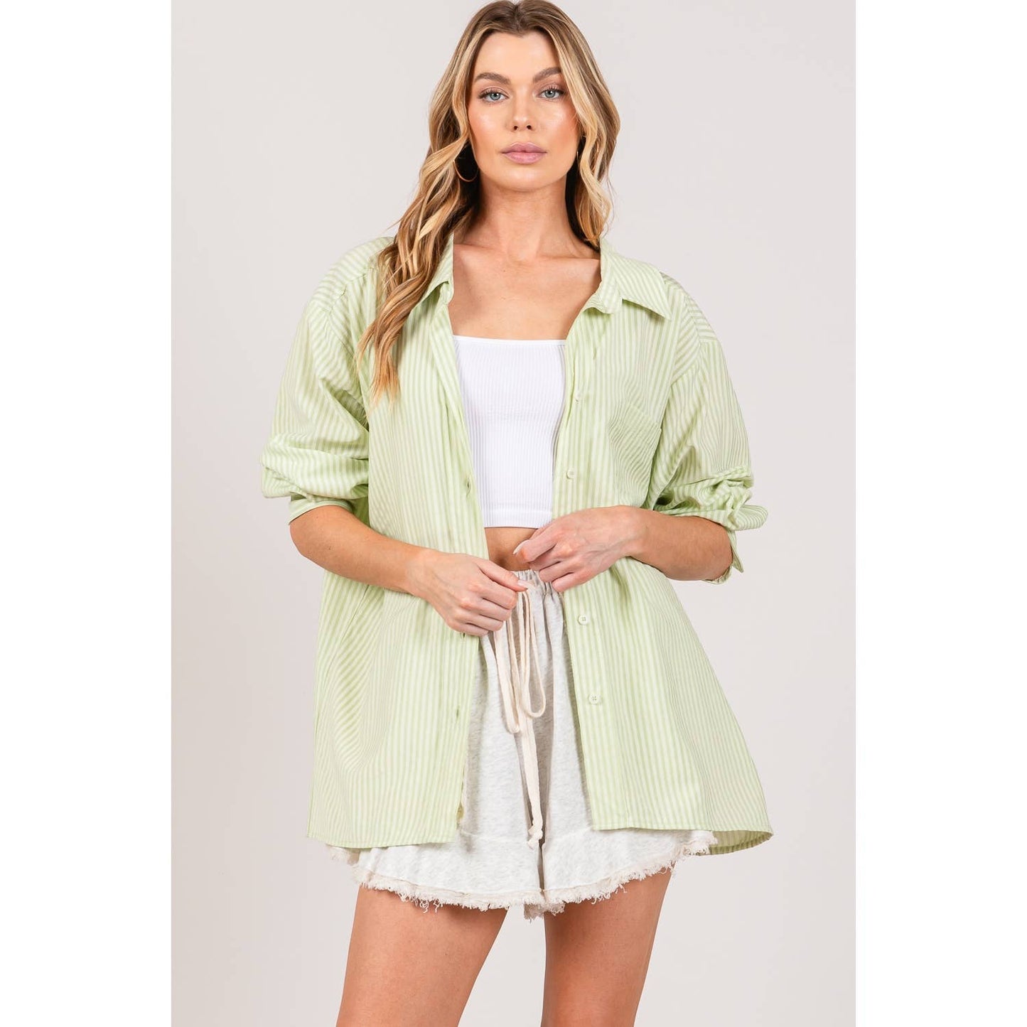 Green Oversized Button-Up(Sage&fig)