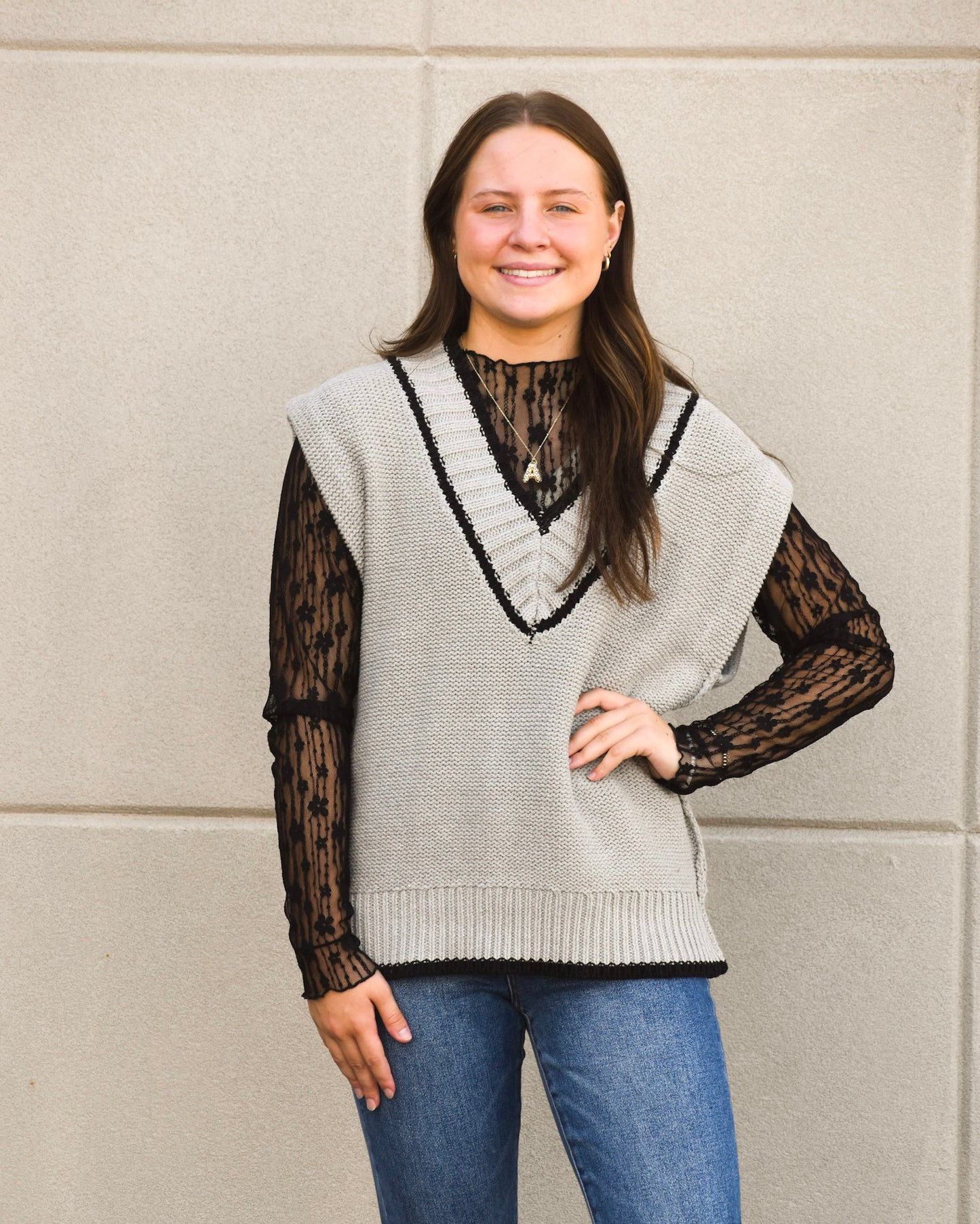 Grey Sweater Vest w/Black Trim (Elan)