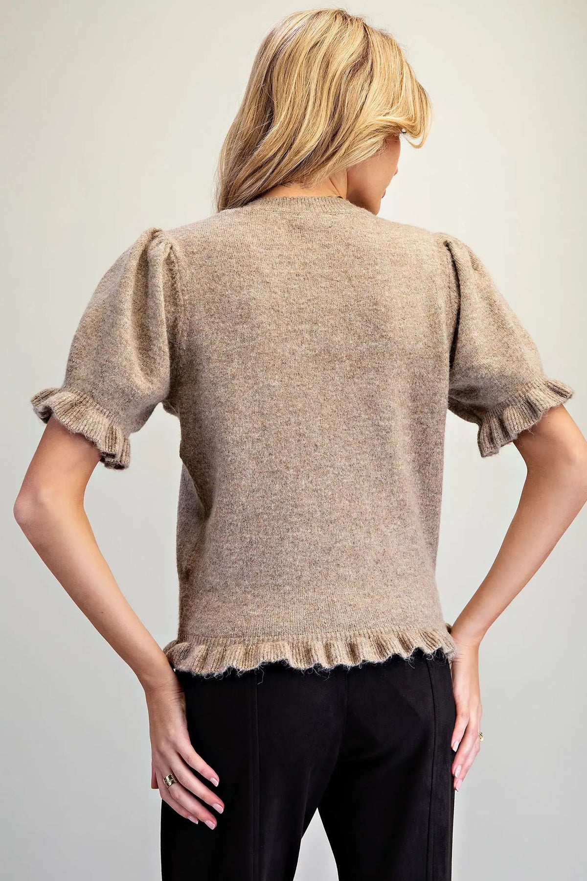 Ruffle Trim Short Sleeve Cardigan