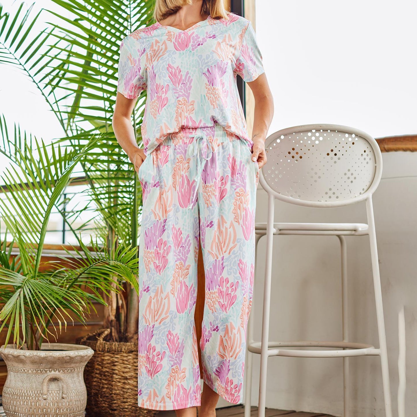 Alli Cropped Coral Cove Mint Pant Set (Mary Square)