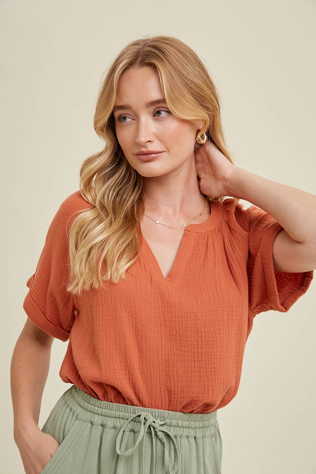 Brick Cotton Gauze Top