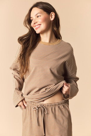Stripe Oversized Round Neck Top And Wide Pants Set