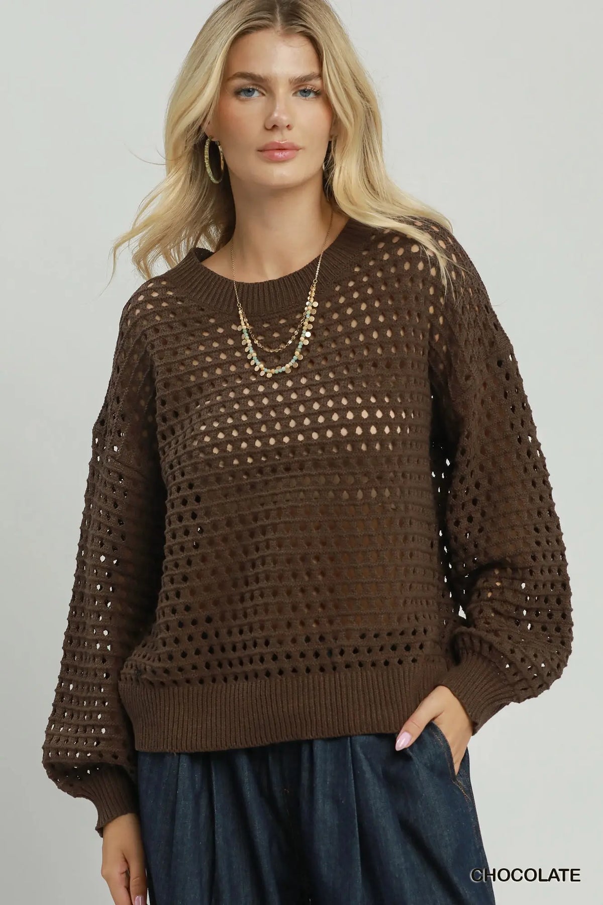 Open Knit Crochet Pullover Sweater