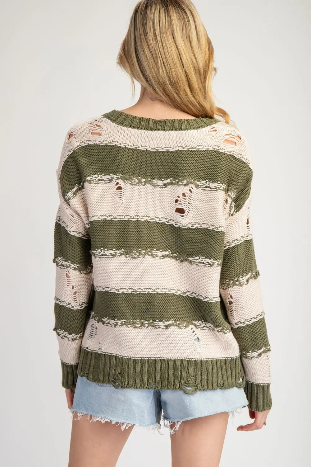 Distressed Striped Sweater Top
