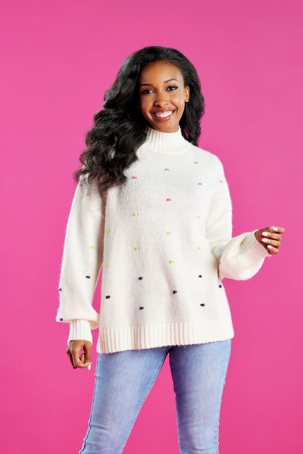 Novie White Pom-Pom Sweater