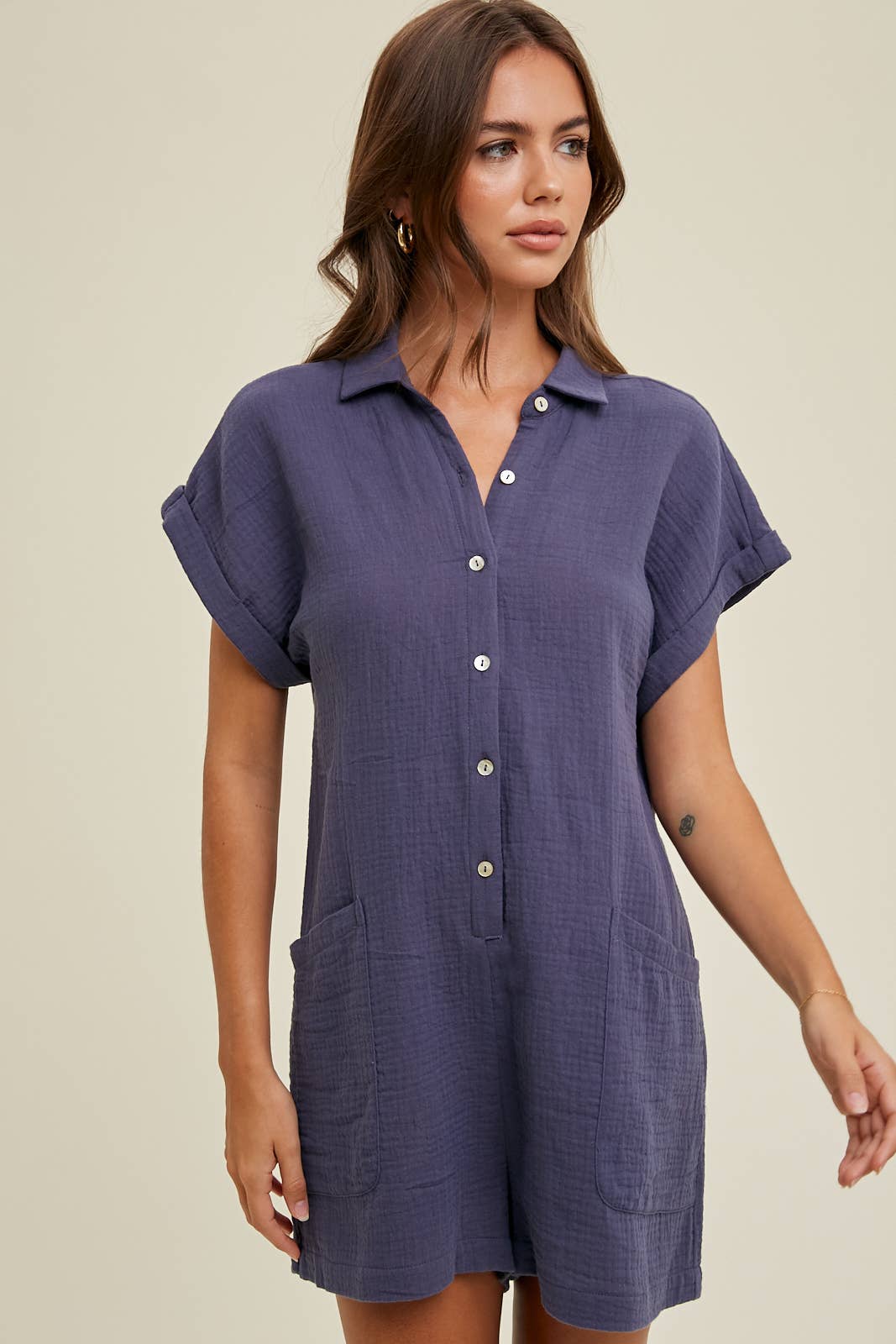 Gauze Button-Up Romper