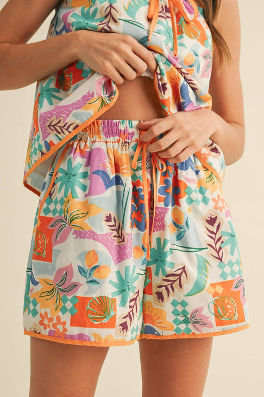 Orange Summer Multi Print Short