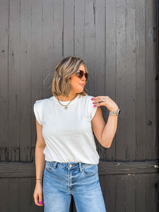 White Ciara Cap Sleeve Tee (Another Love)