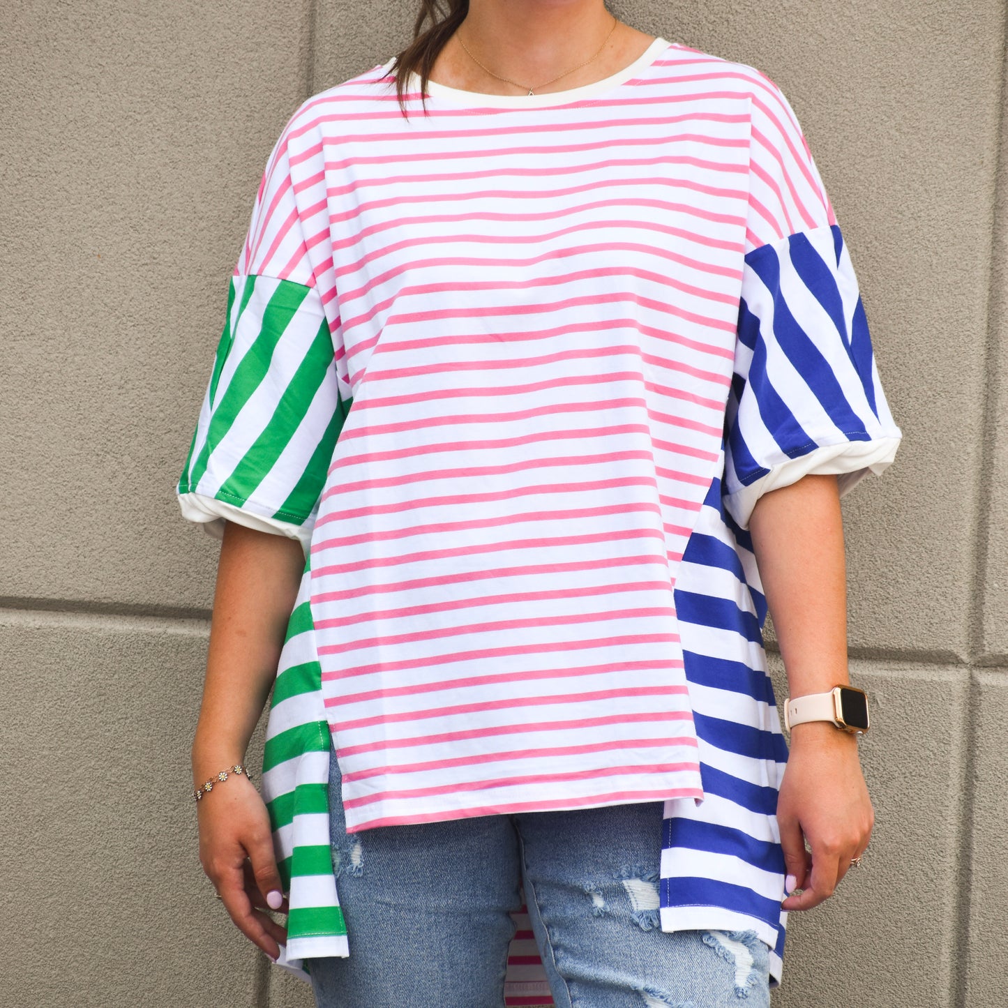 Colorblock Stripe Patchwork Baggy T Shirt