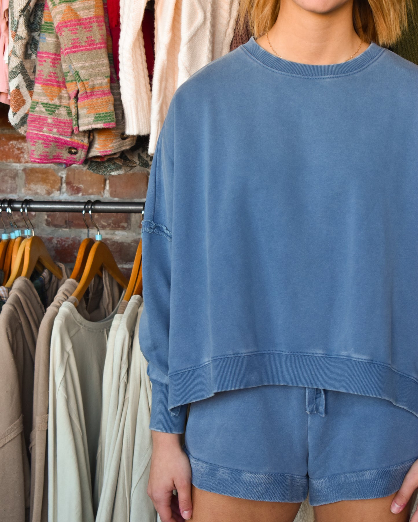 Faded Navy Oversized Crewneck (Elan)