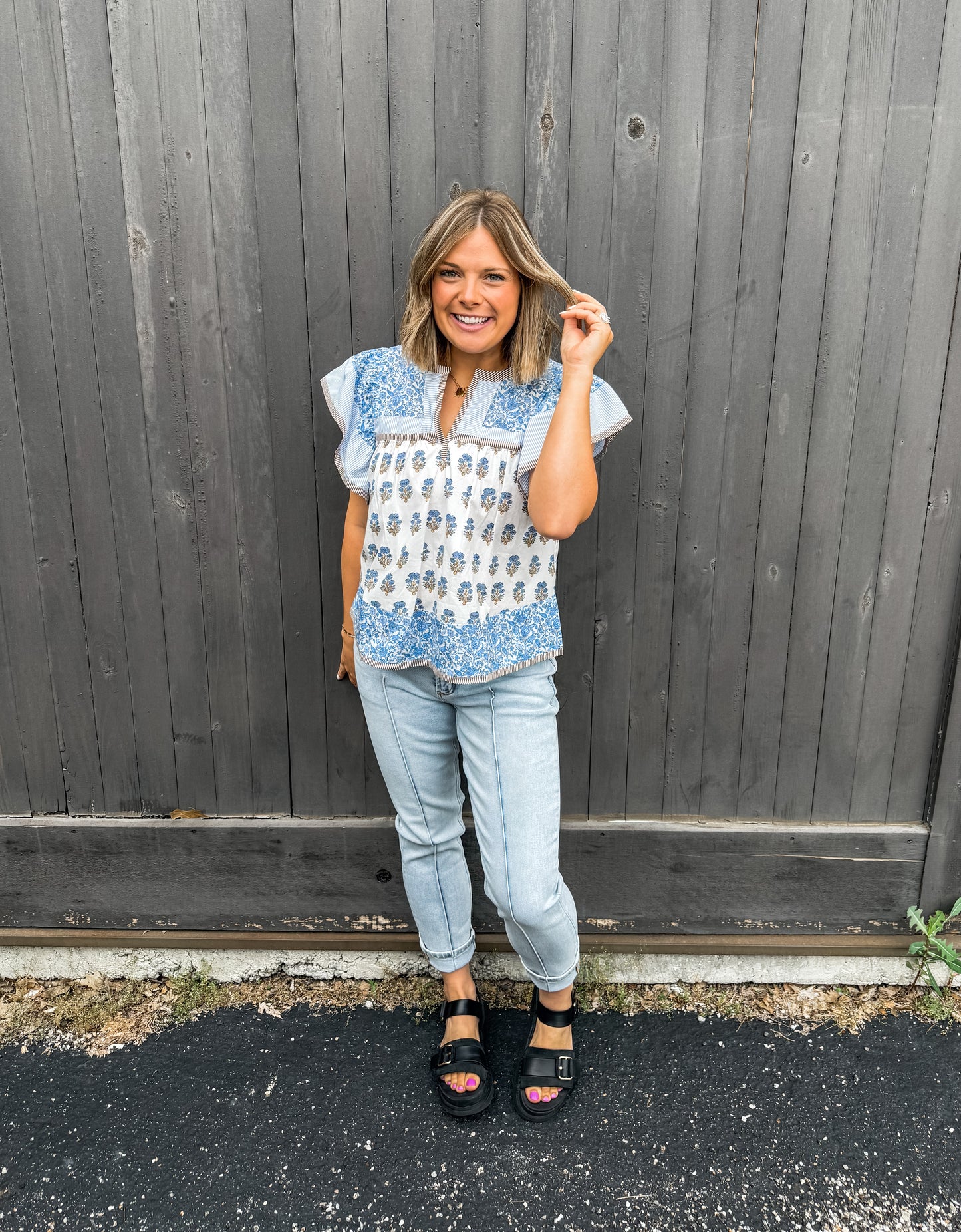 Mix Toile Print Flutter Blouse (Wish List)