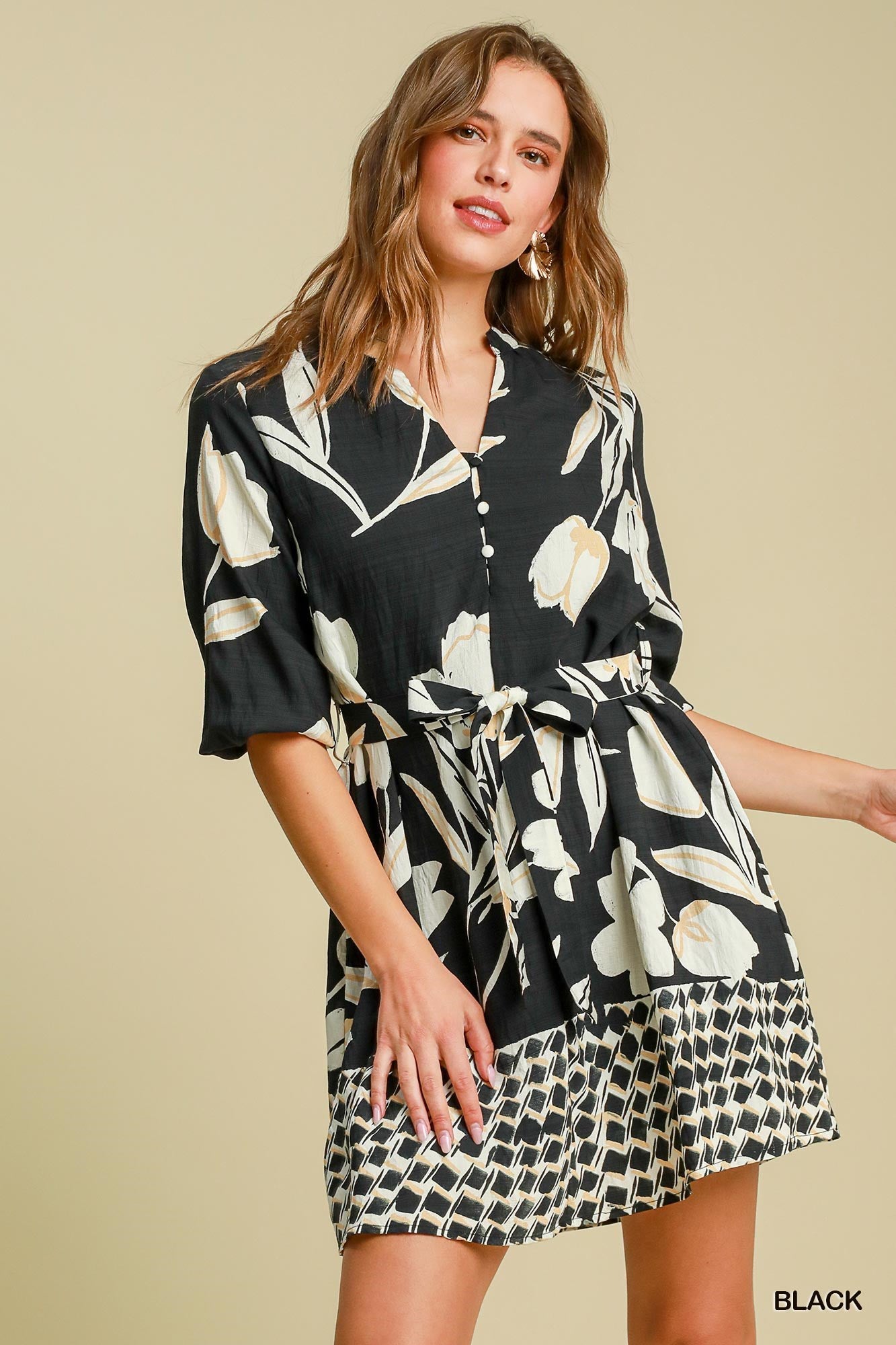 Black Floral Belted Mini Dress (Umgee)