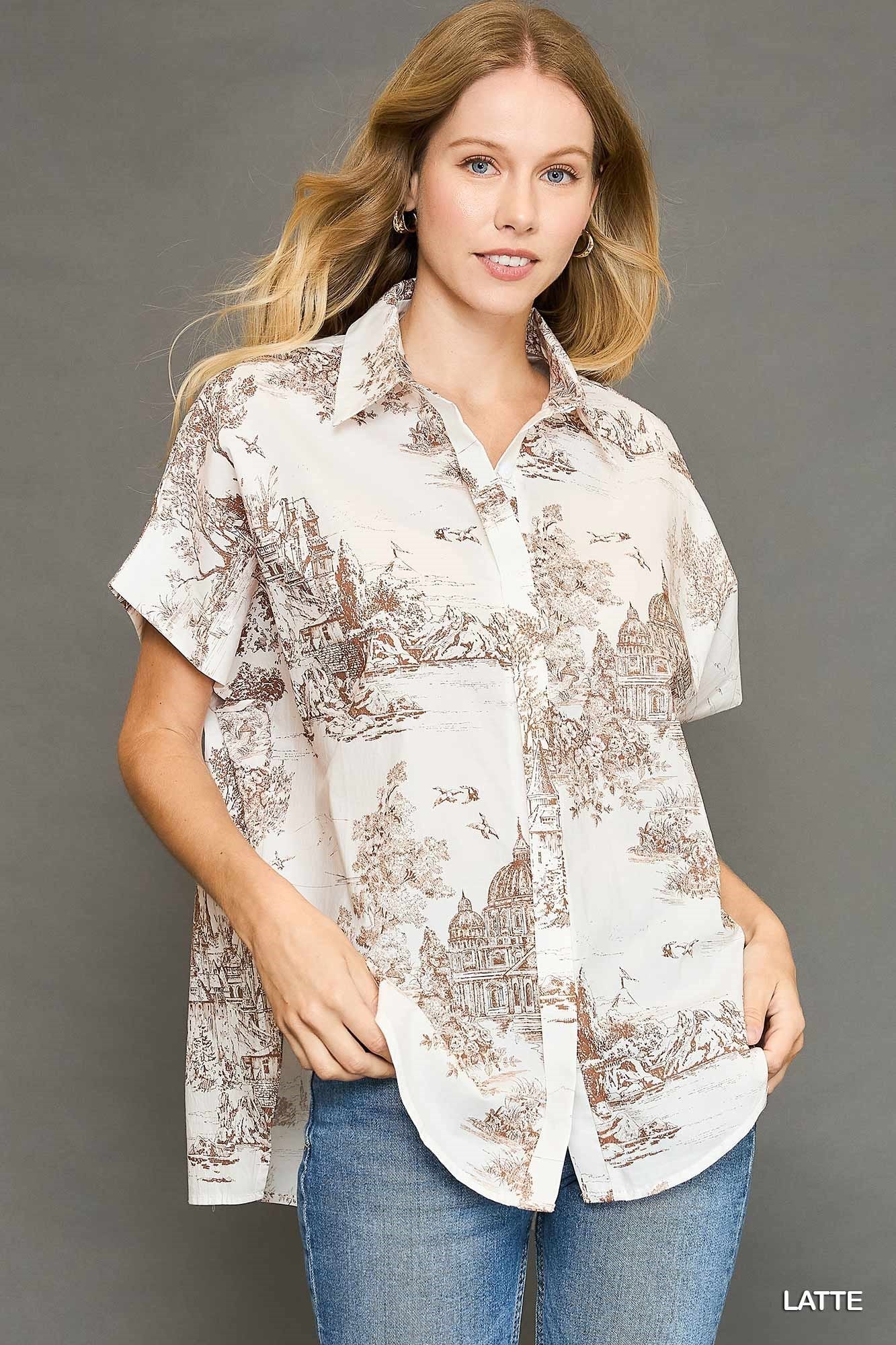 Latte Toile Print SS Blouse (Umgee)