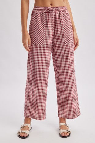 Plaid Patch Pocket Wide Leg Pants
