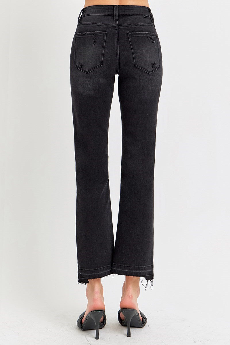 Black Mid-rise Ankle Straight Uneven Hem || Risen