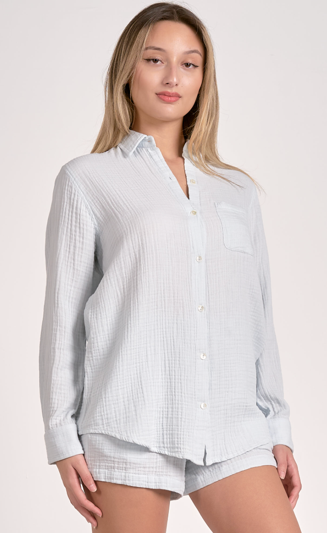 Light Blue Gauze Button Up (Elan)