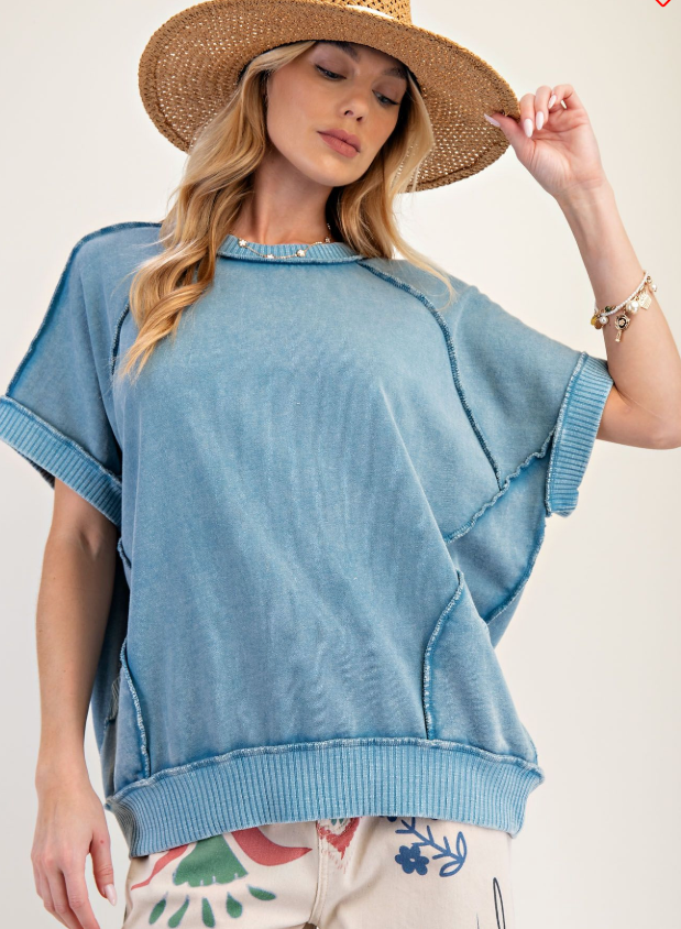 Teal SS Mineral Washed Top (Easel)