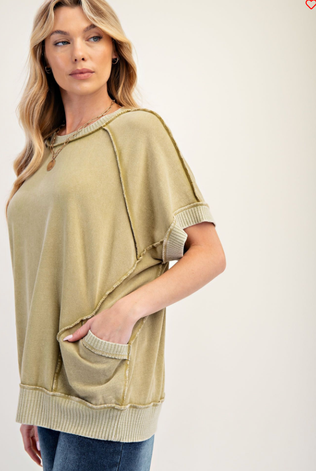 Olive SS Mineral Washed Top (Easel)