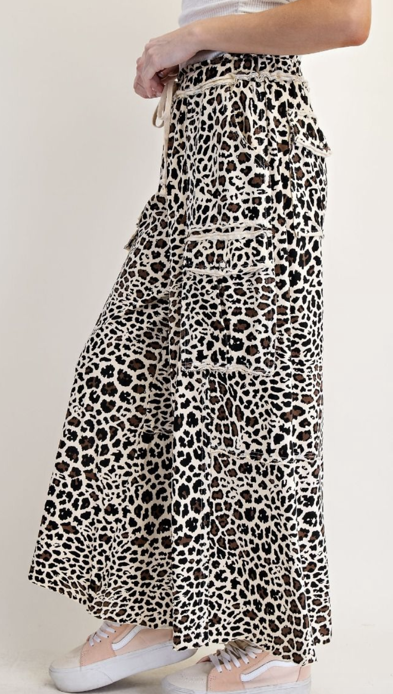 Animal Print Terry Knit Wide Leg