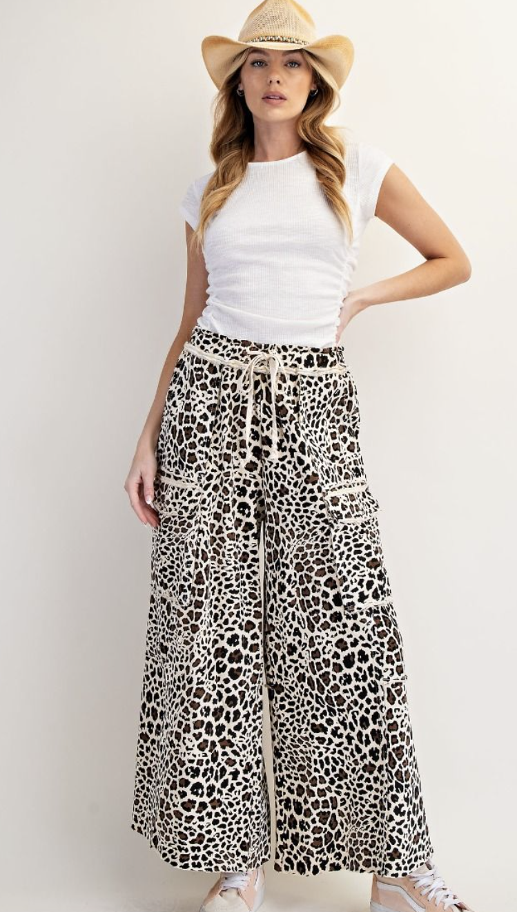 Animal Print Terry Knit Wide Leg