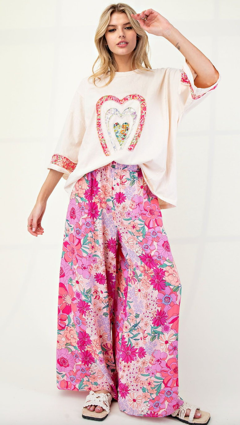 Blush Floral Rayon Wide Leg Pants