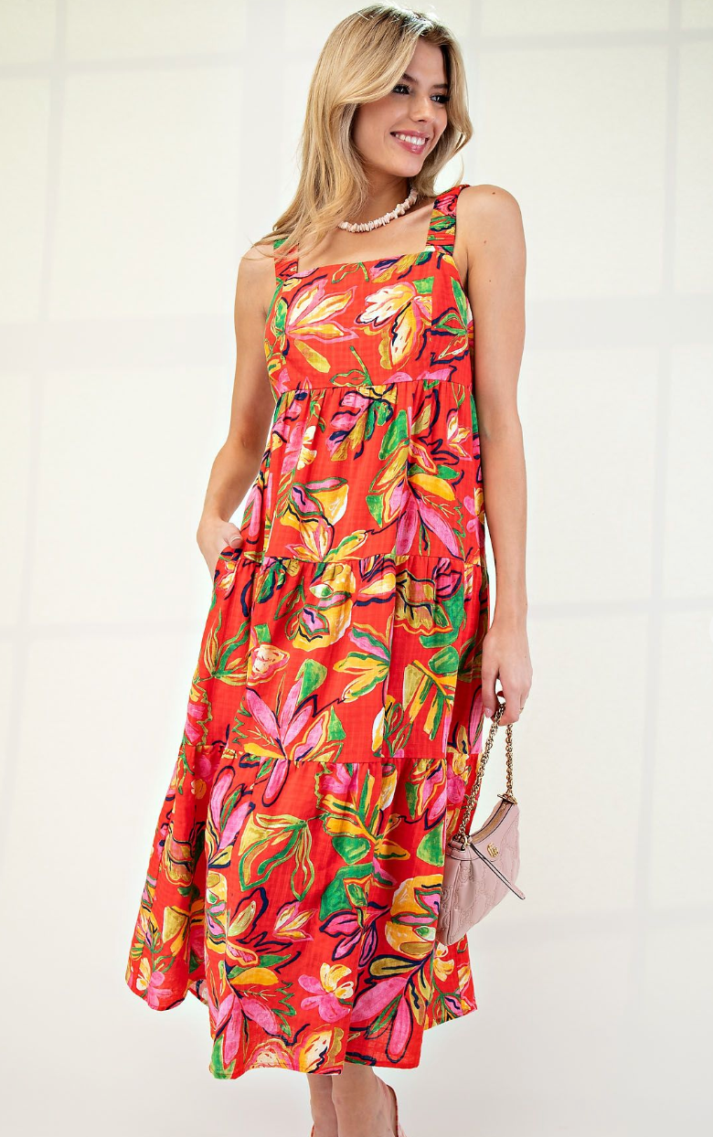 Hot Coral Floral Maxi