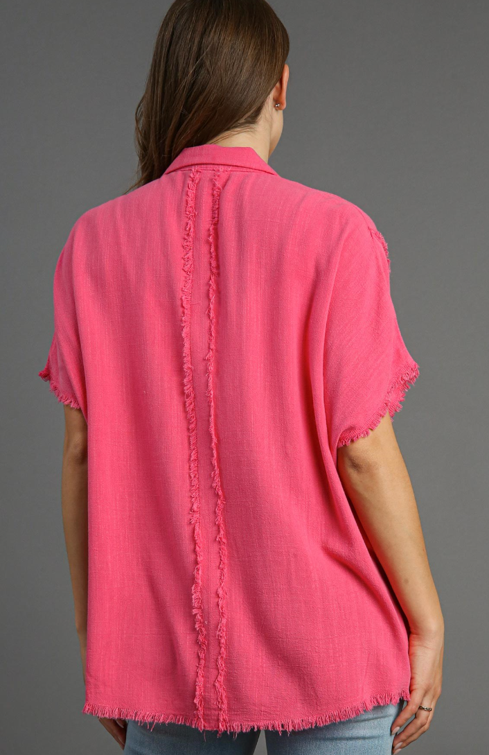 Pink Fringe Detail Button Up (Umgee)