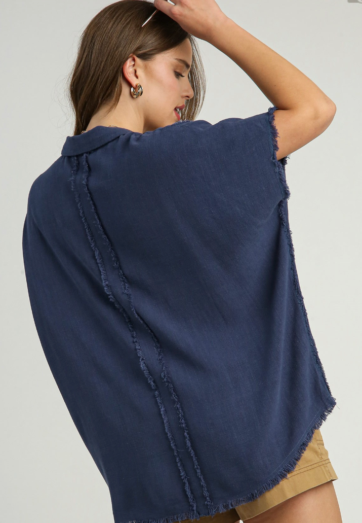 Navy Fringe Detail Button Up