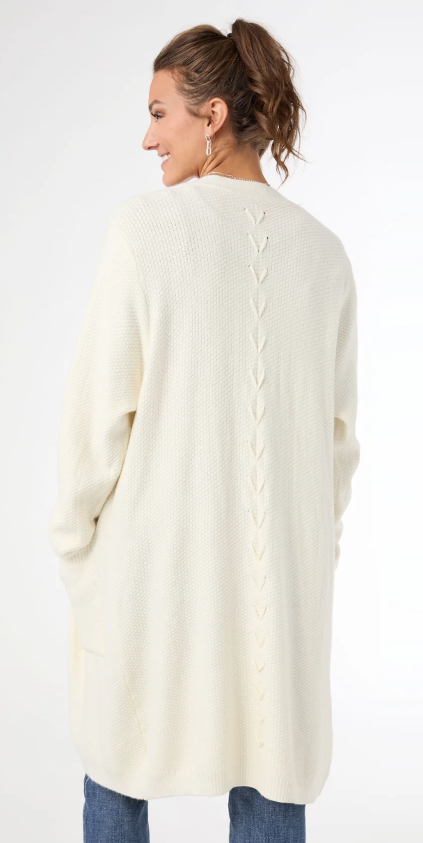 Winter White Ciana Lattice Back Cardigan