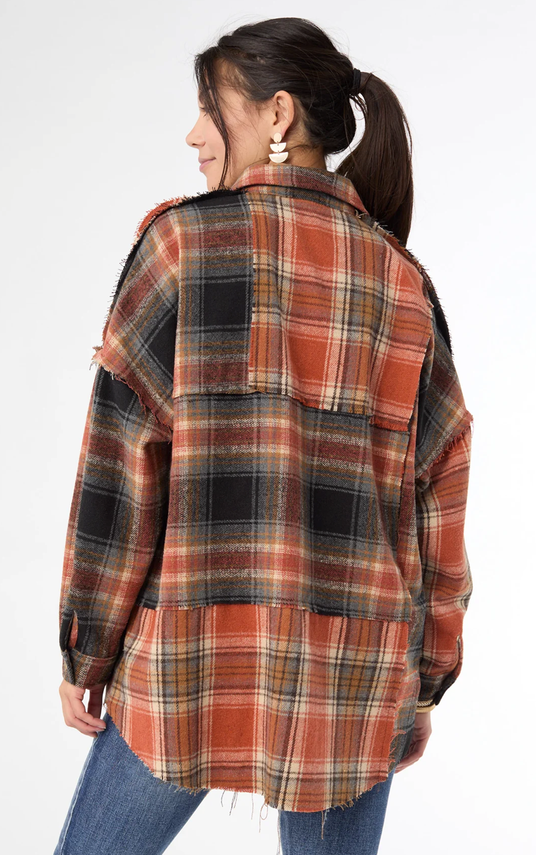 Lizzi Rust/Charcoal Raw Trim Pieced Flannel