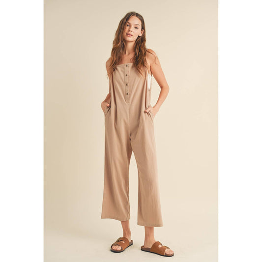 Taupe Cotton Square Neck Overall