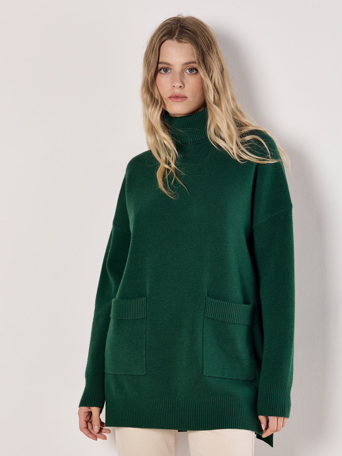 Green Rollneck Pocket Sweater