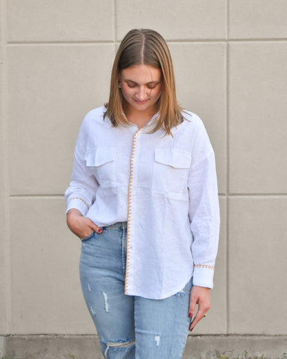 Adrianna White Button up w/Stitch Detail (Dear John)