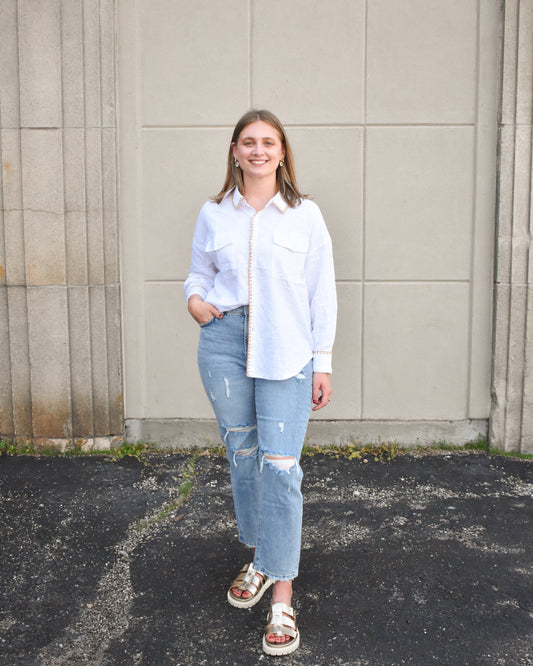 Adrianna White Button up w/Stitch Detail (Dear John)