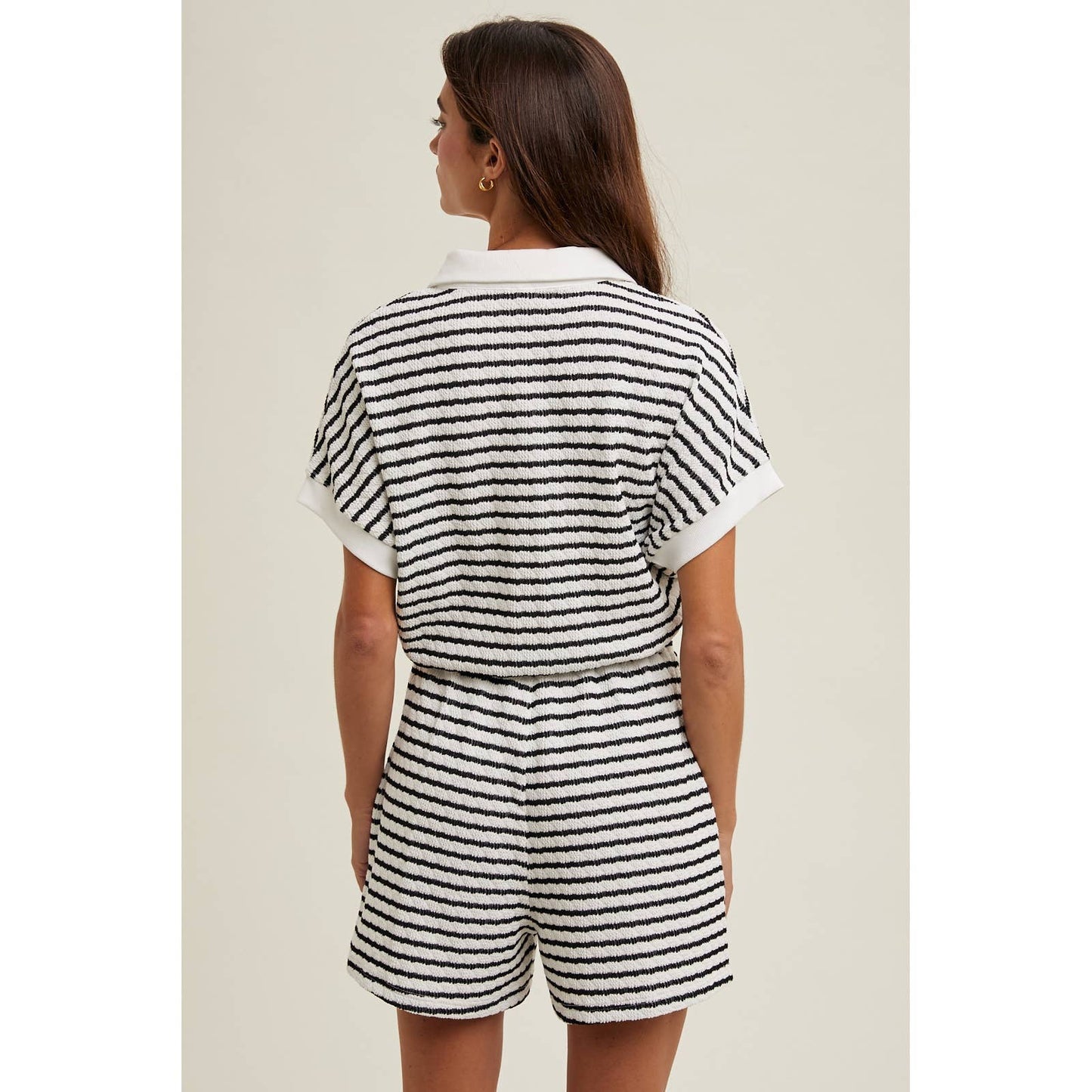 Black/White Striped Collared Romper