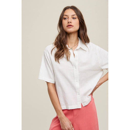 White Boxy Linen Button-up