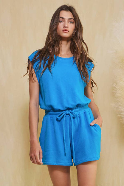 Blue Keyhole Open Back Romper