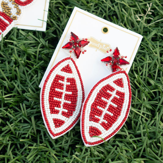 Burgundy Gameday Beaded Earrings (Mud Pie)