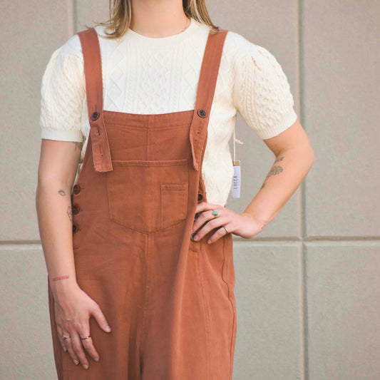 Cinnamon Twill Wide Leg Overalls (Easel)