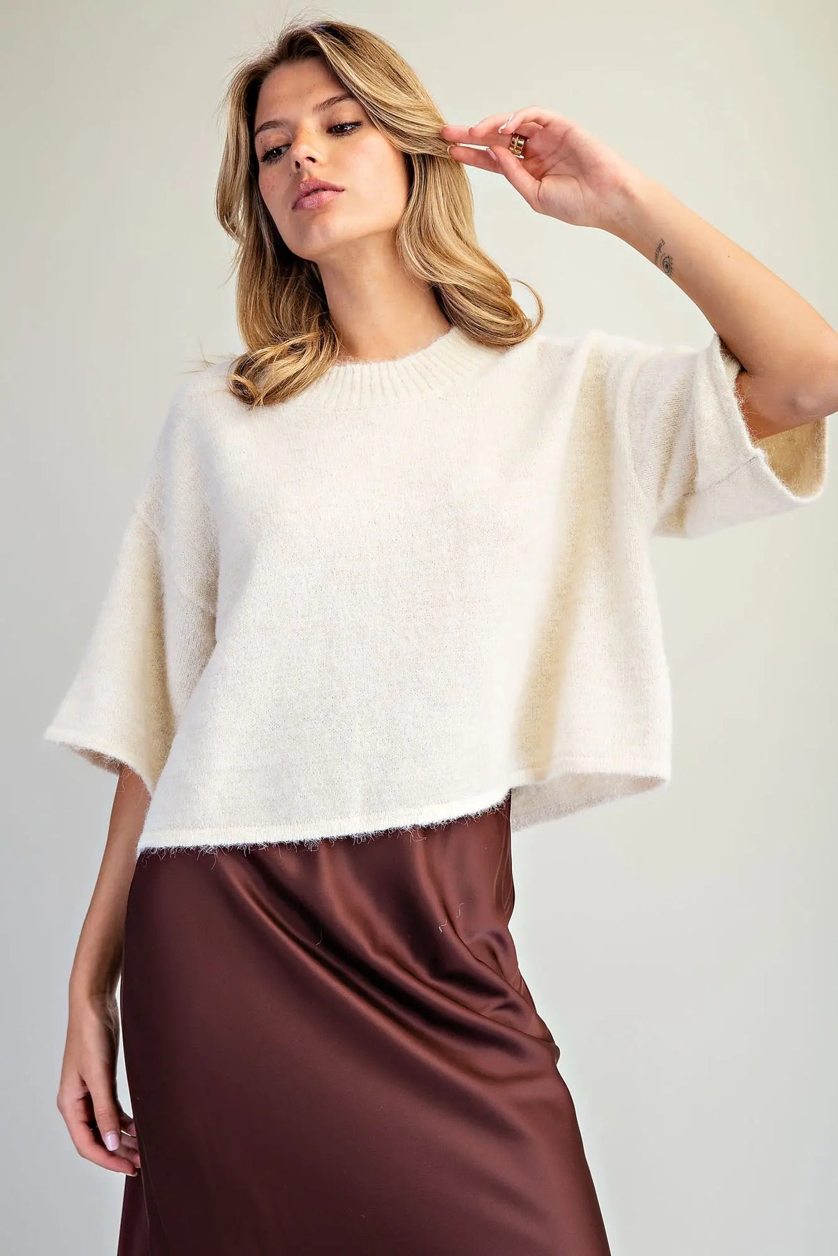 Drop Shoulder Short Sleeve Sweater