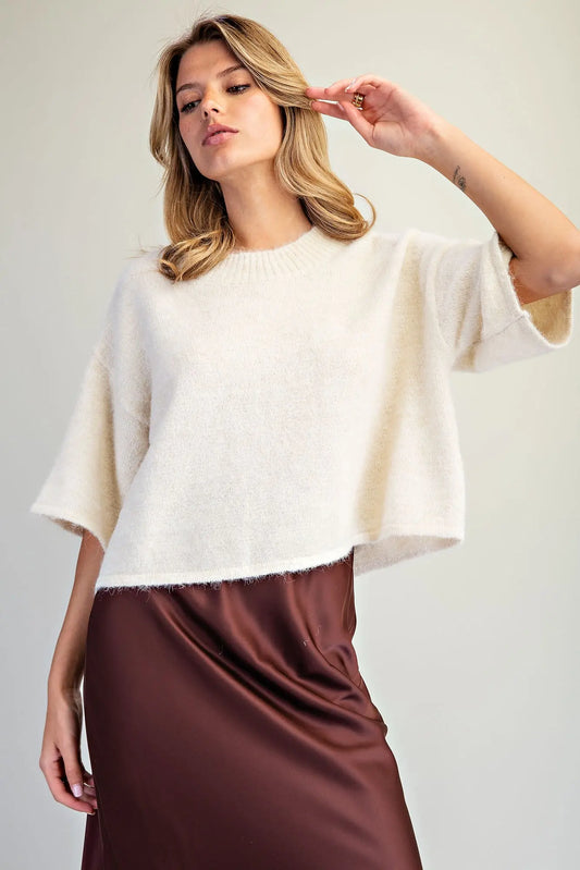 Drop Shoulder Short Sleeve Sweater