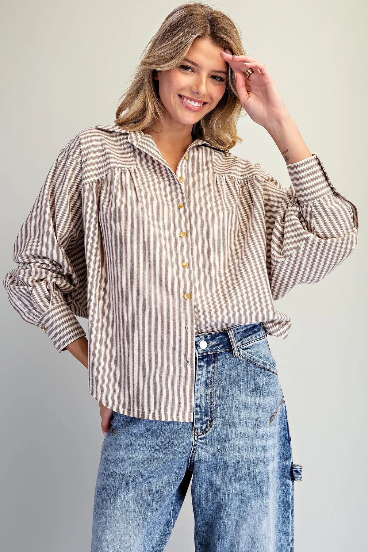 Mocha Striped Button Down
