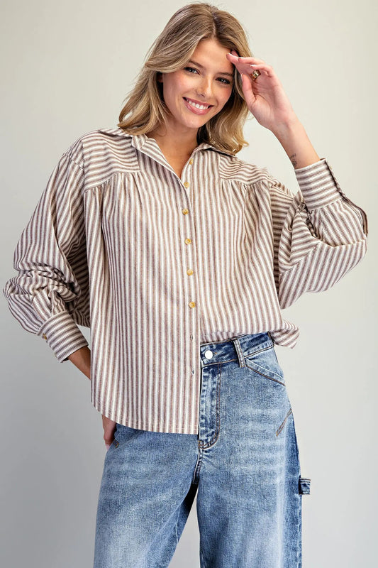 Mocha Striped Button Down