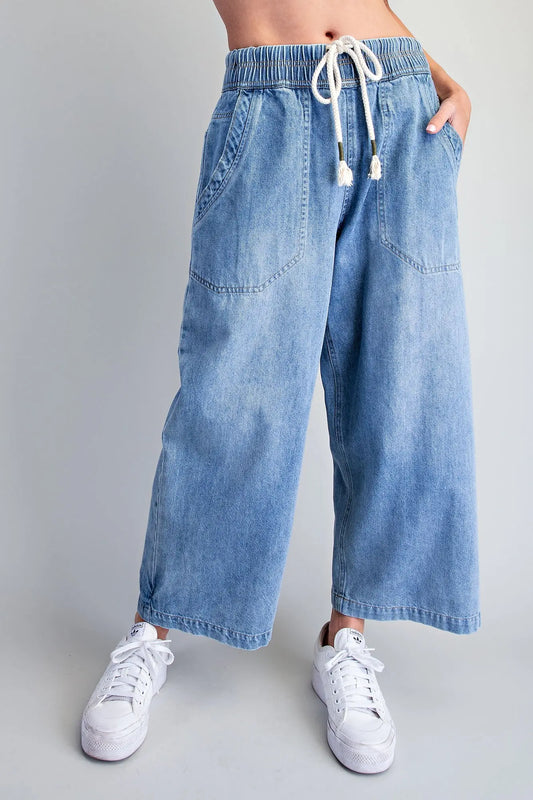 Stone Washed Front Tie Pants
