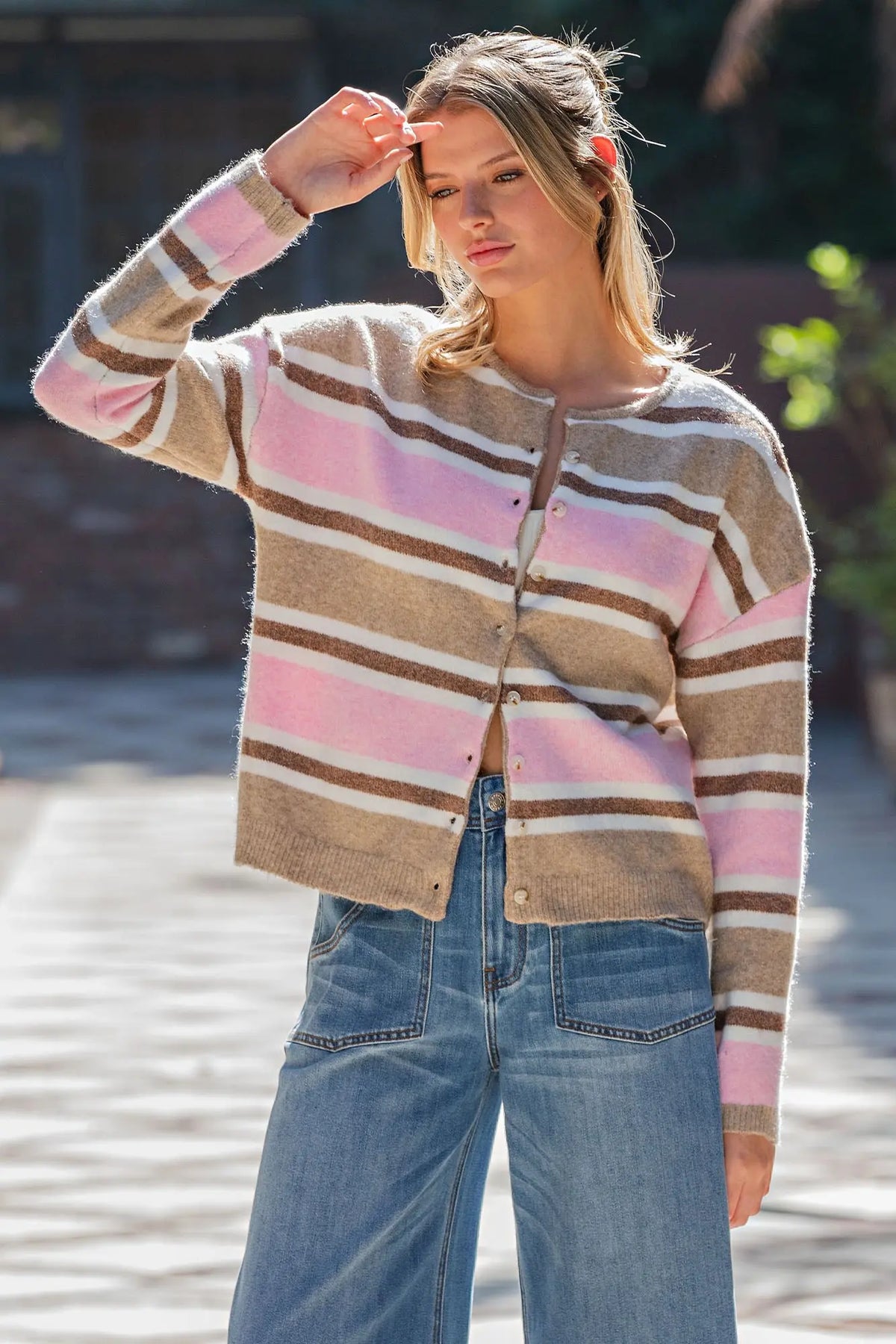 Striped Button Front Cardigan