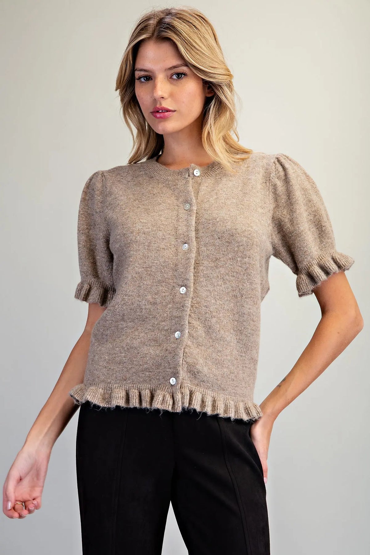 Ruffle Trim Short Sleeve Cardigan