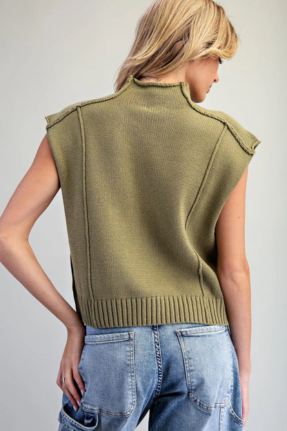Mock Neck Exposed Seam Knit Top