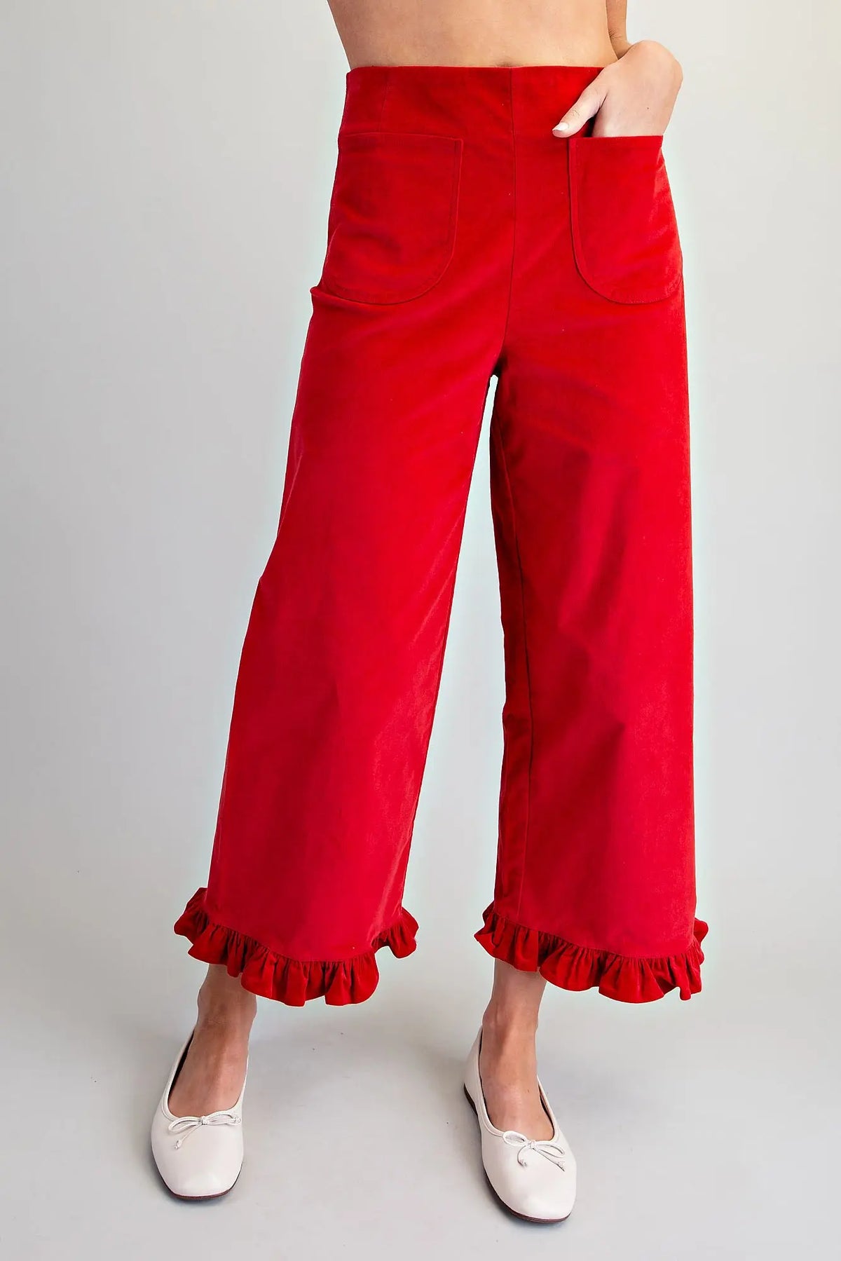 Ruffle Hem Velvet Pants