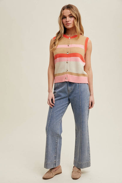 Multi-color Striped Button-up Sweater Vest