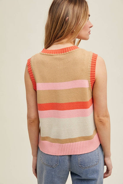 Multi-color Striped Button-up Sweater Vest